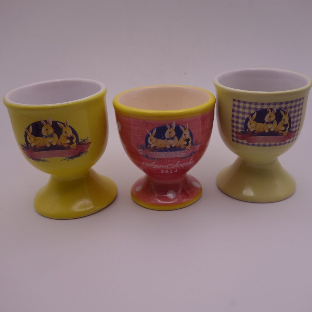 Set of Three(3) Laura Secord Bunny Rabbit Ceramic Egg Holders